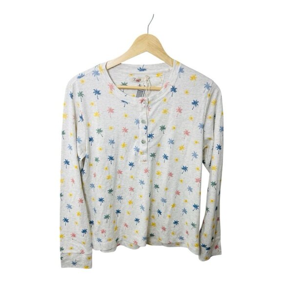 Faherty Cream Long-Sleeve Palm Tree Print Henley Pajama Top - Picture 2 of 8